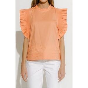 English Factory Ruffle Neck & Sleeves Poplin Blouse Peach Medium